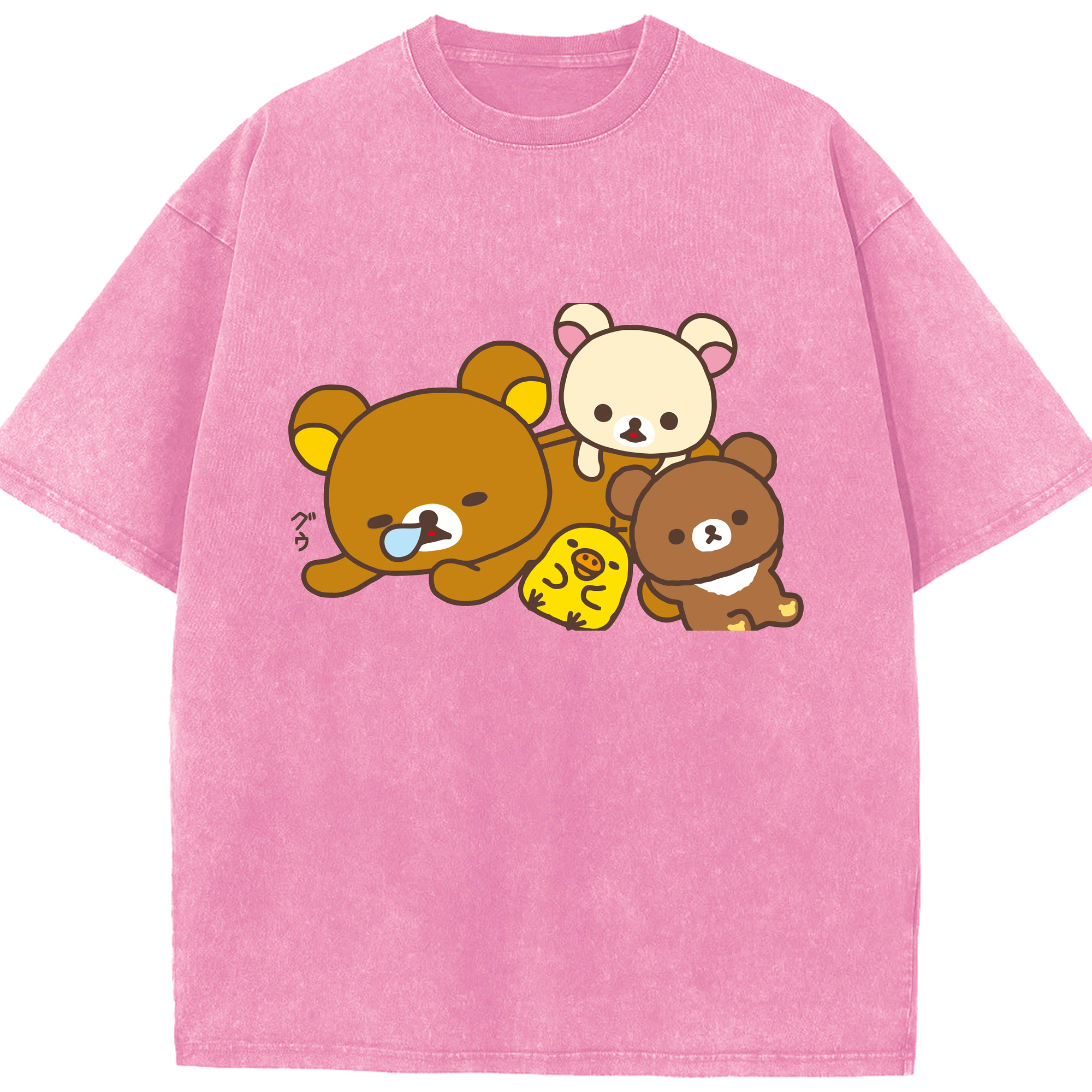 （画像用） リラックマ リラックマ キイロイトリ Rilakkuma Korilakkuma Kiiroitori 綿100% ヴィンテージ風 半袖Tシャツ（フロントプリント）